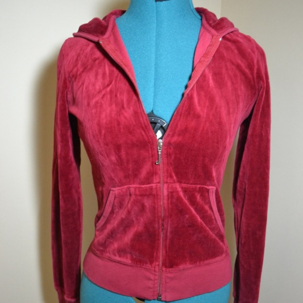 Juicy couture, red velour zip up hoodie, medium
